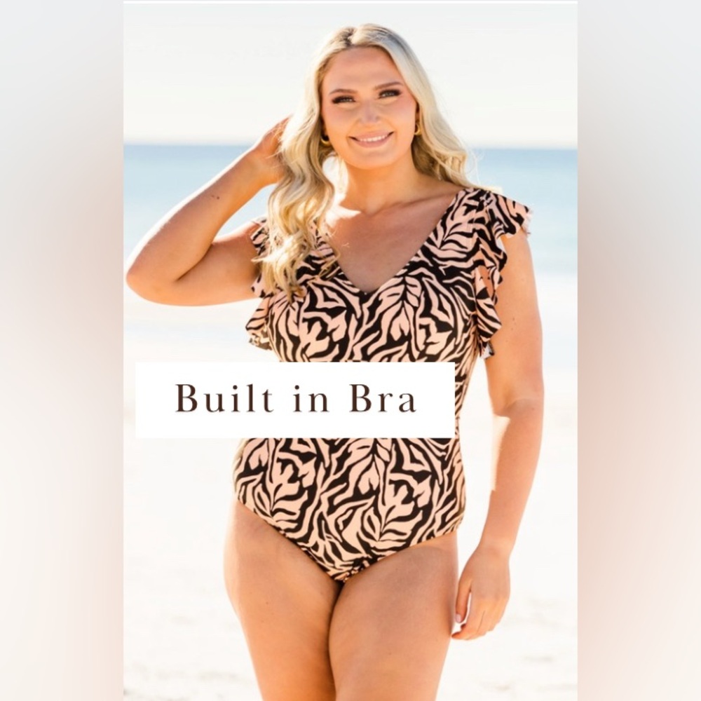 Meet Curve One Piece Swimsuit - Black and Tan Size XL